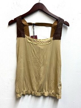 NWT Vintage Parasuco Beige Sleeveless Top with Brown Leather Straps